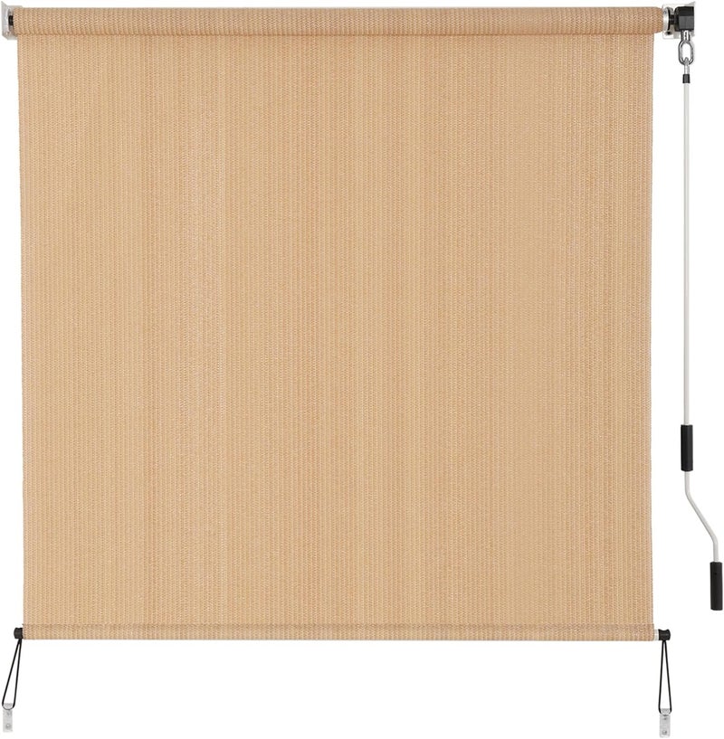 SEEYE Outdoor Sunshade Roller Shades 4' W x 6' H, Cordless Roll Up Shade Blinds Privacy Screen with 90% UV Protection, Exterior Patio Shade Cloth for Porch Pergola Balcony Backyard Windows, Walnut - Image 1